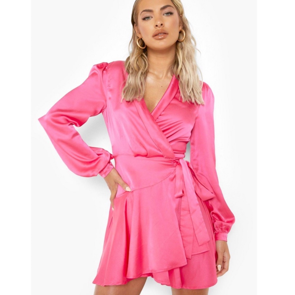 Satin Wrap Mini Skater Dress